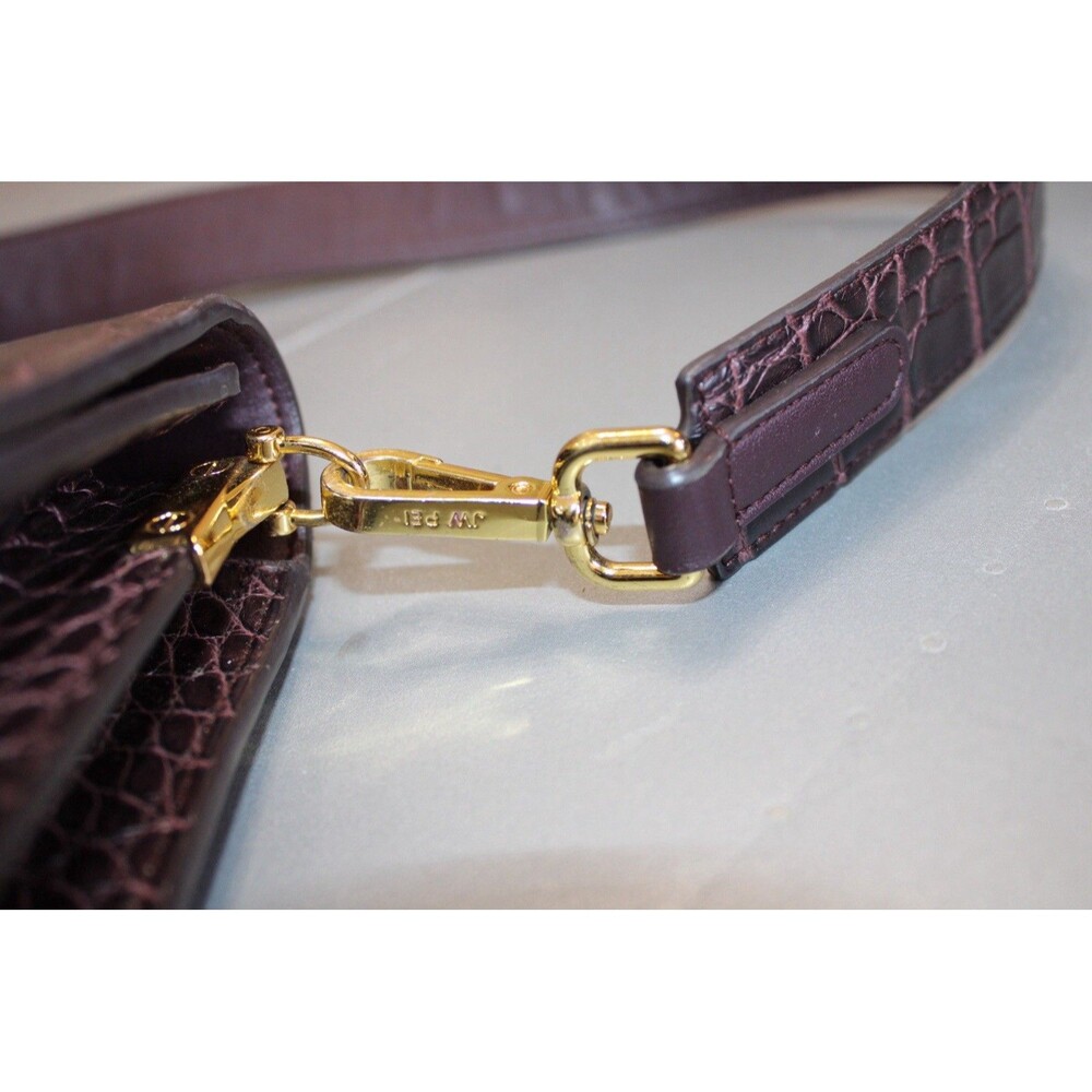 JW PEI Mini Flap Crossbody Bag Burgundy Brown Croc Embossed Vegan Leather Purse - Picture 2 of 10